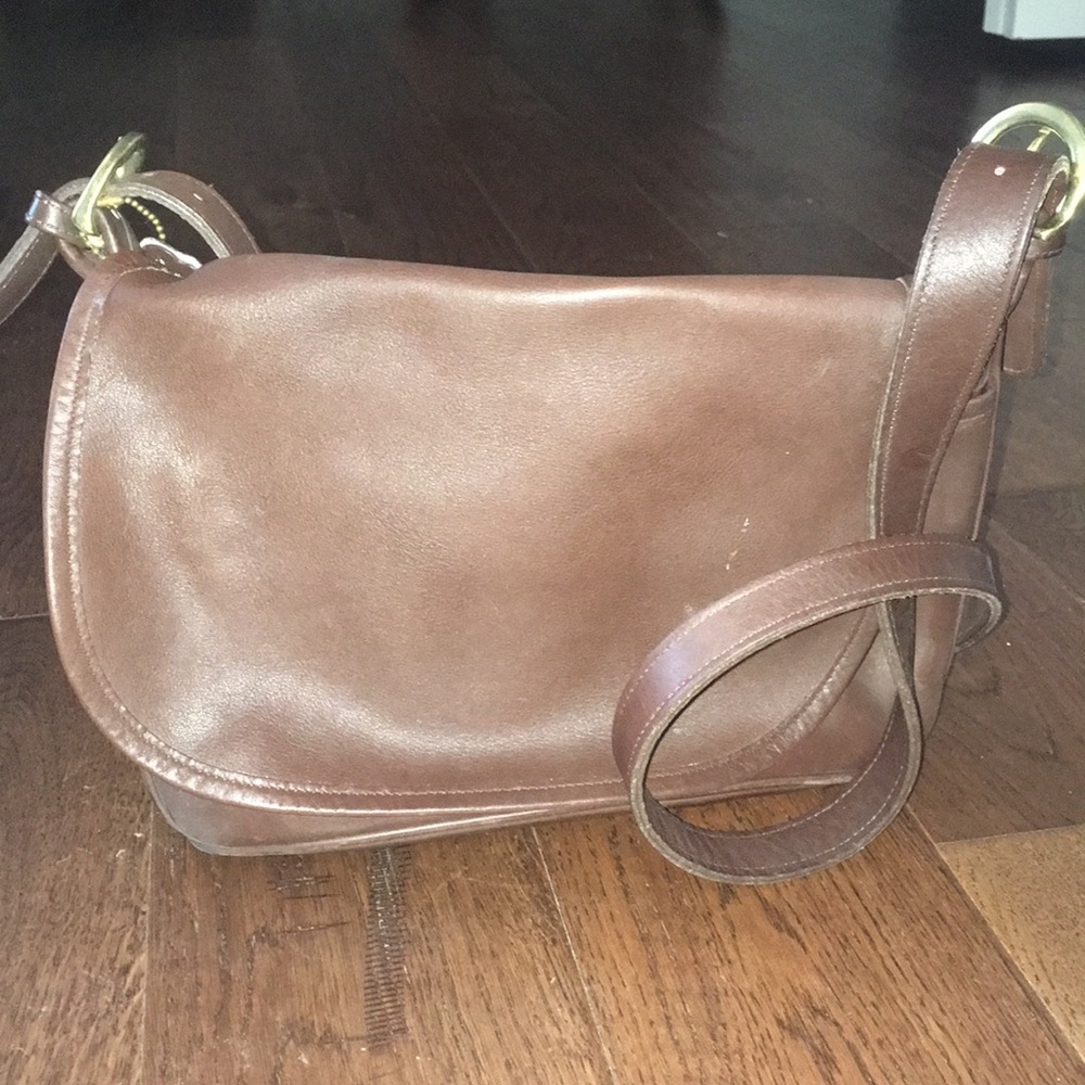 Coach brown leather crossbody messenger bag